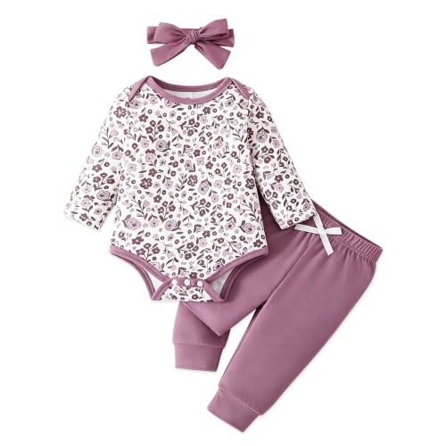 Newborn Infant Baby Girl Clothes Outfits Fall Winter Romper 3PCS Pant Sets | Cute Romper+Legging+Matching Headband, Newborn, 0 3 6 9 12 Months, Soft Skin-friendly, Long Sleeve, Crew Neck, Baby Girl Gift