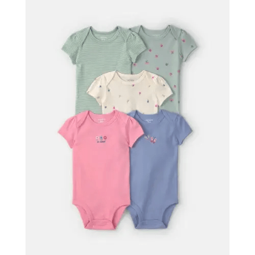Baby Girl 5-Pack Floral Butterfly Short-Sleeve Multipack Bodysuits | Carter's