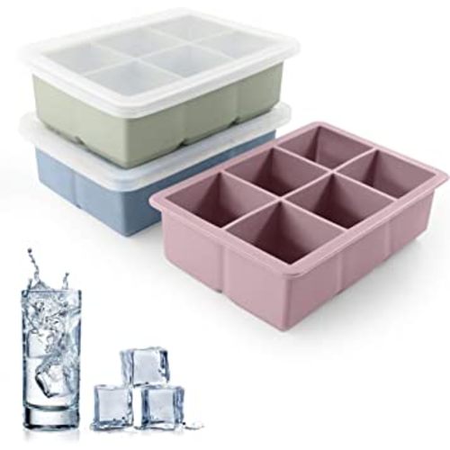 Silicone Ice Cube Trays 3 Pack - Large Size Silicone Ice Cube Molds with Leak Proof Removable Lid Square Ice Cube Tray And BPA Free for Cocktail,Whiskey, Stackable Flexible Ice
