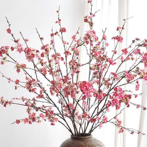 52" Artificial Cherry Blossom Branch, Silk Sakura Long Stem for Tall Vase, Wedding Floral Decor, Faux Flower Arrangement, Photography Prop