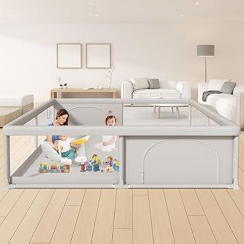 79x79 Inch Baby Playpen for Babies and Toddlers, Extra Large Play Yards for Indoor & Outdoor with Zipper Gates, Breathable Mesh with Anti-Slip Base