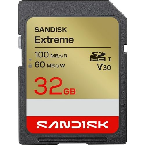 SANDISK 32GB Extreme SD UHS-I Card - Up to 100MB/s Read Speed and 60MB/ Write Speed, 4K UHD Video, U3, V30 - SDSDXVT-032G-GUCIN