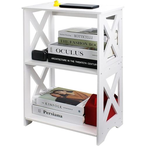 Lechay Small Side Table - White End Table for Small Spaces, Slim Nightstand, Bookshelf for Bedroom Office