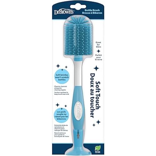 Dr. Brown's Soft Touch No Scratch Baby Bottle Cleaning Brush Nipple Cleaner with Stand and Storage Clip, BPA Free, Blue 1-Pack