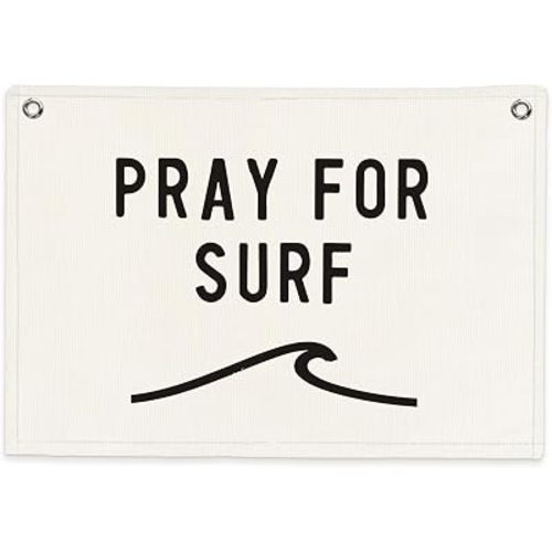 SJDFCSA Pray for Surf Banner Canvas Wall Hanging, Coastal Beach Room Decor Wall Art, Coastal Beachy Wave Wall Decor Hanging Banner Flag for Surf Room Bedroom Beach House Prints, 30x20 Inch