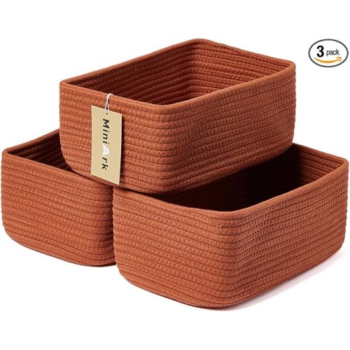 Small Storage Baskets for Organizing | Closet Organizer Bins | Shelf Toy Basket | Woven Rope Baskets | Cube Decorative Box | Shallow Basket | 11.5x7.5x4.7” | 3 Packs Oxide Red