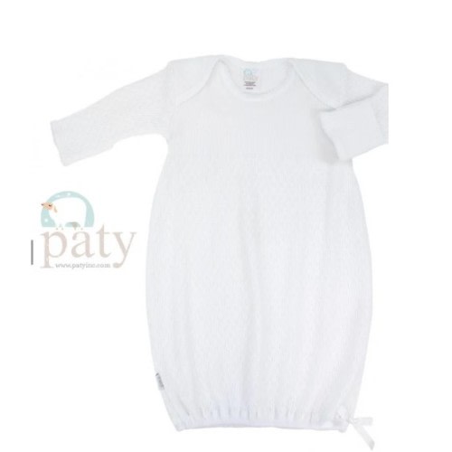 Color: White on White. "Paty Knit Overlap Shoulder"
Size: Newborn