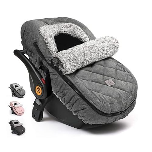 ACRABROS Car Seat Cover Baby: Winter Infant Carseat Canopy for Boy Girl Newborn, Zipper Peeping Window, Warm Cozy Cold Weather Waterproof Fitted, Heather Grey