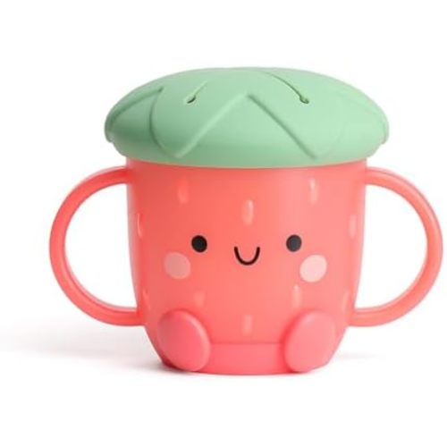 Itzy Ritzy Toddler Snack Cup - Spill-Proof Snack Cup for Toddlers with Soft Silicone Lid for Easy Food Access - Easy-To-Hold Kids Snacks Container With Handles - Ideal for 12 months & Up (Strawberry)