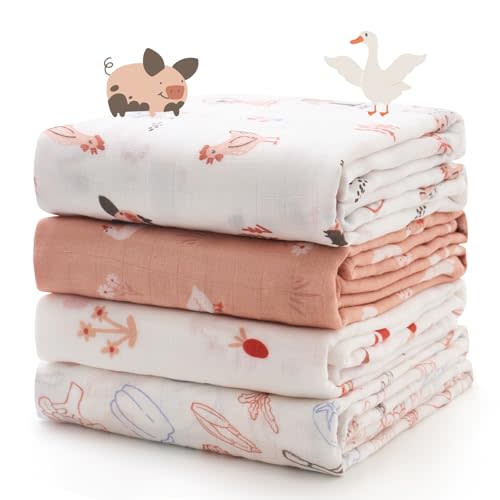 Momcozy Muslin Best Wishes Swaddle Blankets, Ultra Soft Neutral Registry Essentials, Pasture Pals & Pumpkin Dreams, Breathable Large 47'' x 47'' Newborn Boys Girls Receiving Blanket