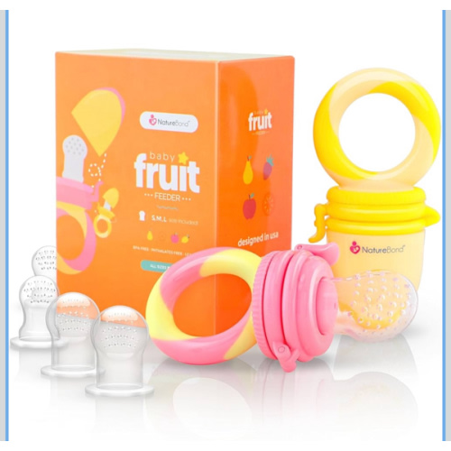 NatureBond Baby Food Feeder/Fruit Feeder Pacifier Nibbler (2 Pack) - Infant Teething Toy Teether Weaning in Appetizing Colors | + Additional Silicone Sacs
