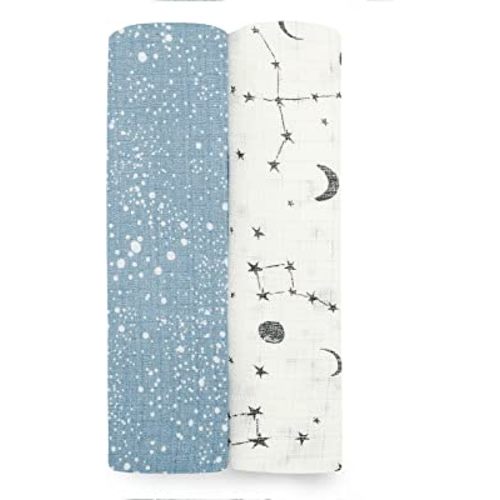 aden + anais essentials Silky Soft Swaddle Baby Blanket, 100% Bamboo Viscose Muslin Blankets for Girls & Boys, Baby Receiving Swaddles, Ideal Newborn & Infant Swaddling Set, 2 Pack, Cosmic Galaxy