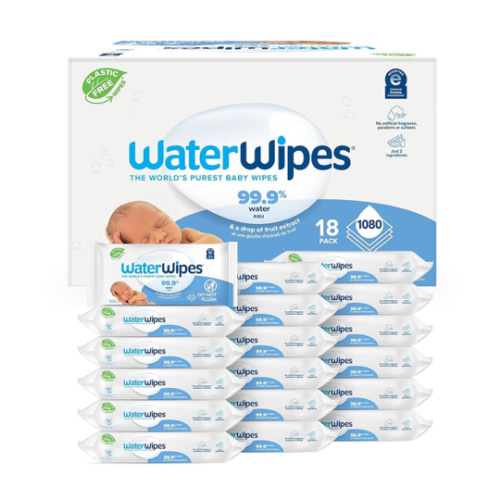 WaterWipes Original Baby Wipes, 99.9% Water-Based Wipes, Unscented & Hypoallergenic for Sensitive Skin, 1080 Count (18 Packs), Packaging May Vary