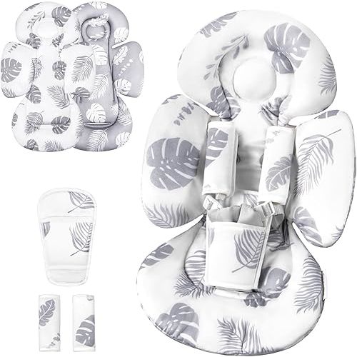 Generic Infant Car Seat Insert Compatible with Mamaroo Swing & Graco Swing and Infant Car Seat, Newborn Insert Baby Head Body Support, Reversible Design, Breathable Soft Fabric, 1Pcs - Grey Leaf