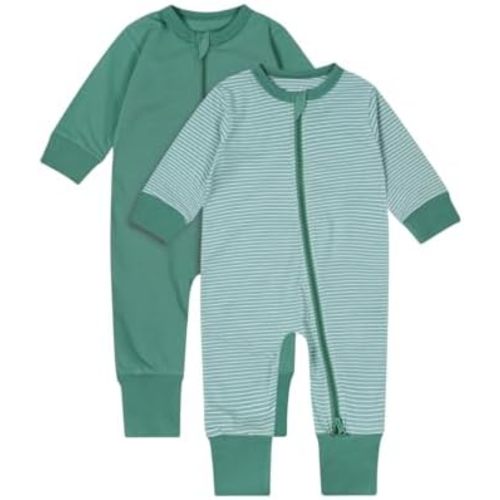 Teach Leanbh Baby Boys Girls 2-Pack Footless Pajamas Cotton 2 Way Zipper Long Sleeve Romper Jumpsuit Sleep and Play