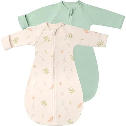 2 Pack Transitional Baby Swaddling Sacks with Arms Up Length Sleeves & Mitten Cuffs, Sleeping Sack Bag 2 Ways Zipper, Wearable Swaddle Blanket for Newborns Baby Snug Fit Calms Startle Reflex