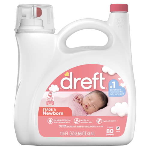 Dreft Hypoallergenic Newborn Baby Liquid Laundry Detergent, 80 Loads, 115 fl oz