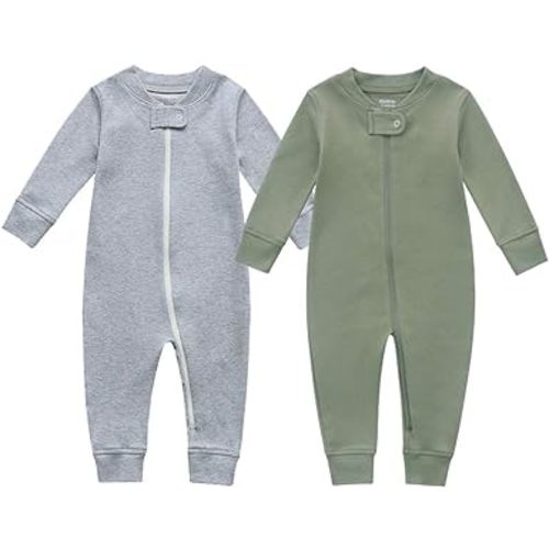 Owlivia Organic Cotton Baby Boy Girl Zip up Sleep 'N Play Pjs, Footless, Long Sleeve