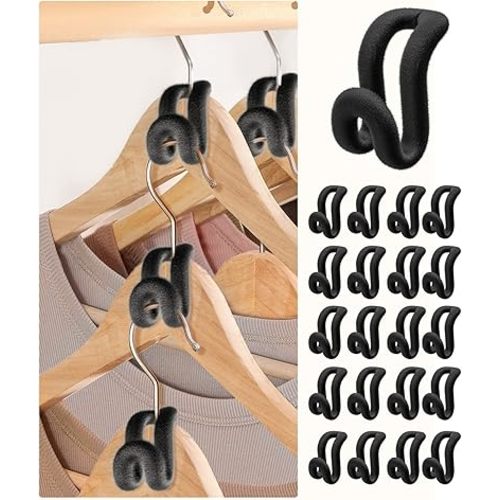 Velvet Clothes Hanger Connector Hooks[Non-Slip Velvet Coating Flocking] Hanger Hooks Space Saver Hanger Extender Hooks Hanger Clips Felt Space Saving Clothes Hanger Connector Hooks for Clothes Black