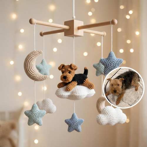 Baby Mobile with Crocheted Dog Cat, Custom Crochet Dog Cat, Nursery Mobile For Baby, Baby Crib Mobile, Nursery Worker Gift, First Month Gift