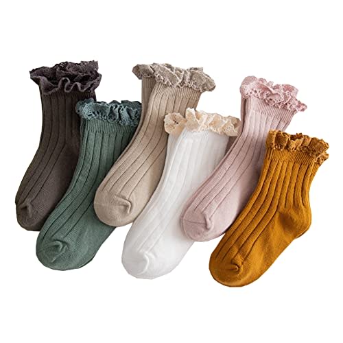 Little Girls Vintage Ruffle Dress Socks Toddler Girl Boot Socks | Embroidery Ruffle Lace Trim, 1-9 Years, Crew Mid Calf High, Daily Casual Wear, Uniform, Suits, Frilly Cotton Ankle Sock