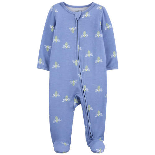 Baby Bee Print 2-Way Zip LENZING™ ECOVERO™ Sleep & Play Pajamas - Style,Blue