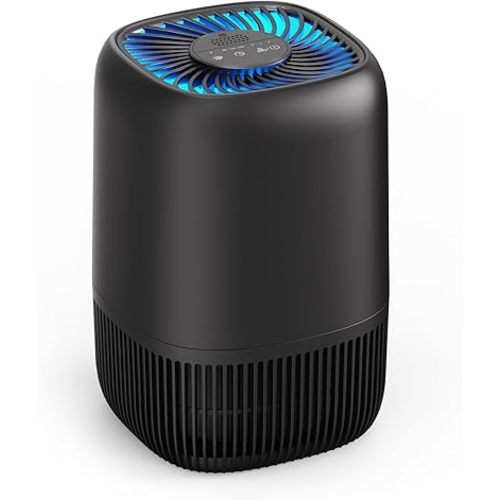 Air Purifiers for Office with H13 True HEPA Filter Up to 1076 Ft² for Pet Family, Pollen, Smoke, Compact Air Cleaner with 3 Speeds, Timer, Aroma Quiet, 360°Intake, for Home Bedroom, Black