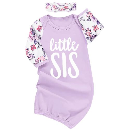 AMAWMW Newborn Baby Girl Little Sister Sleeper Gown Stripe Long Sleeve Nightgown Pajamas Gifts Stuff Essential Outfit