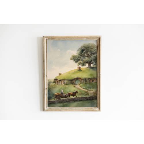 Wizard in Fantasy Valley Landscape, Digital Wizard Power Ring Poster, Fantasy Fellowship Wall Art.