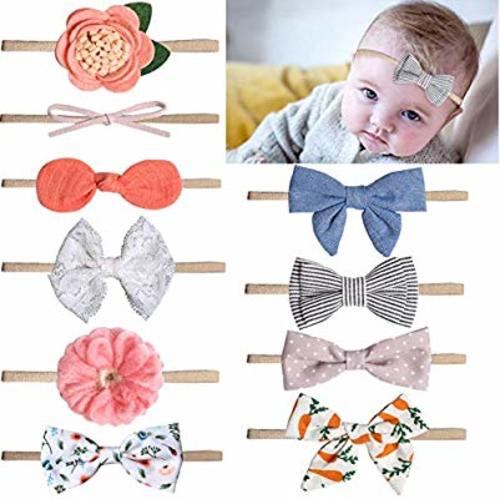 10 Pack Baby Girl Headbands and Bows Flower Hairbands Nylon Headband Hair Accessory Set for Newborns Infants Toddlers