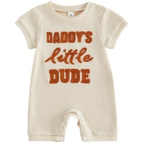 Sejardin Newborn Infant Baby Boy Summer Jumpsuit Letter Embroidery Short Sleeve Crew Neck Romper Waffle Outfit