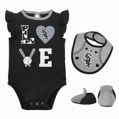Newborn & Infant Chicago White Sox Black/Heather Gray Three-Piece Love of Baseball Bib, Bodysuit & Booties Set