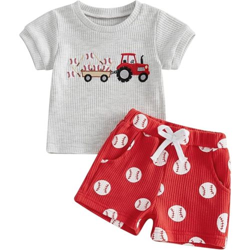 WZTYYDS ​Toddler Baby Boy Summer Clothes Golf Embroidered Short Sleeve T-Shirt Tops Shorts Set Soft Waffle Knit Outfit