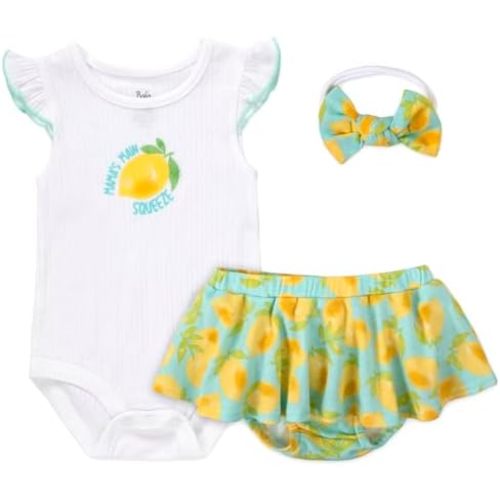 Baby Essentials Baby Girl Outfit Set,3 Piece Short Set with Ruffle Sleeve Bodysuit, Bloomers & Headband,Gift Collection