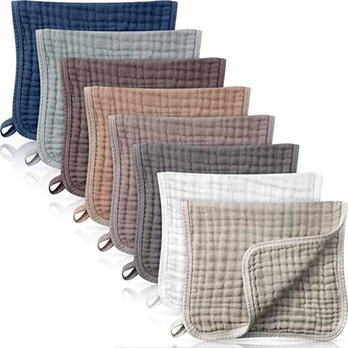 8 Packs Muslin Burp Cloths Large 20" x 10", 6 Layers Unisex Baby Absorbent 100% Cotton Burp Rags Colorful Muslin Washcloths for Baby Plain Soft Cotton Cloth for Babies Girls Boys(Warm Colors)