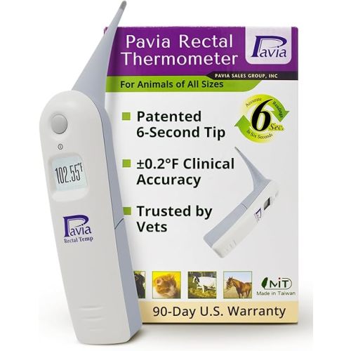 Pavia Rectal Temp Veterinary Thermometer | Accurate Temps in Only 6 Seconds | Cordless | Ideal for Dogs Cats Horses Pets | No Expensive Probe Covers | Trusted by Vets and Breeders