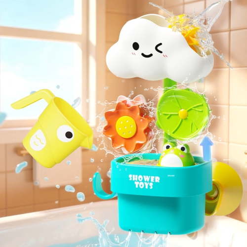Bath Toys for Kids Ages 1-3, Cloud Set with Watering Cup, Toddler Interactive Bath Toys with Strong Suction Cup, Attach to Any Tub or Shower Fun for Bath Time - Great for Boys, Girls Shower Gifts