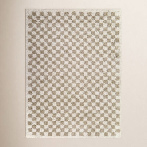 AllModern Walker Beige Checkered Shag Area Rug & Reviews | Wayfair