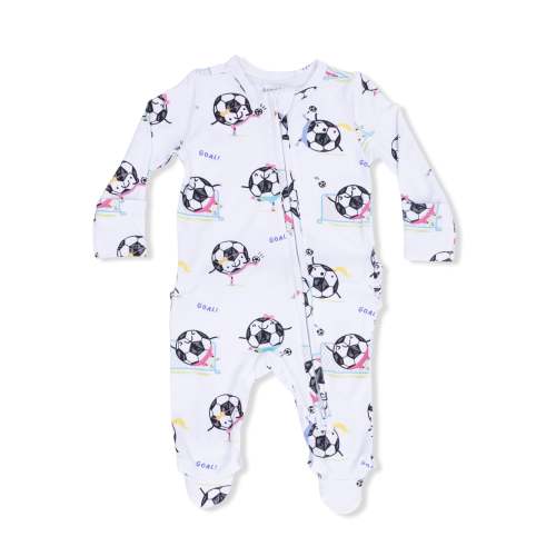 Soccer Balls Playing Soccer Pink - 2 Way Ruffle Back Zipper Footie – Angel Dear