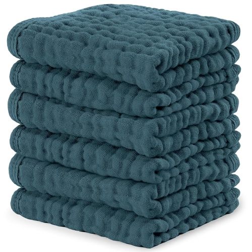 Comfy Cubs Muslin Baby Washcloths 6 Pack - Soft 6-Layer Cotton Wash Cloths for Sensitive Skin - 10"x10" Large, Gentle, Absorbent Infant Essentials for Newborn and Toddlers - Multi Boy