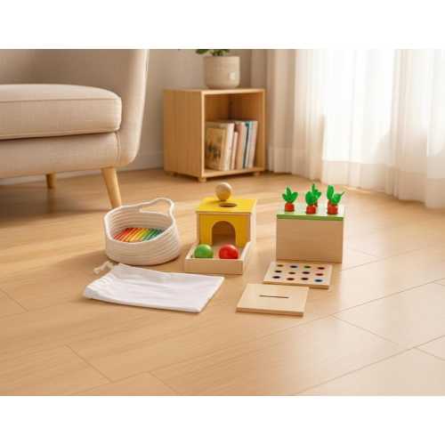 Montessori Wooden Toy Color Drop Baby Toddler Gift Set w/wo Object Permanence Box