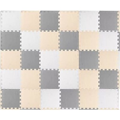 TOYVELT Foam Puzzle Floor Mat for Kids - 12x12 32 Tiles Interlocking Play Mat with Colors - Educational Large Puzzle Foam Floor Tiles for Crawling, Non-Toxic - Cream-Gray-Beige
