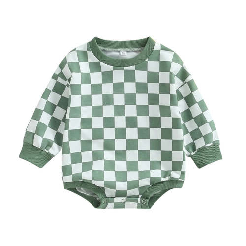 Baby Boy Girl Fall Sweatshirt Bodysuit Checkerboard Print Long Sleeve – August + Willow