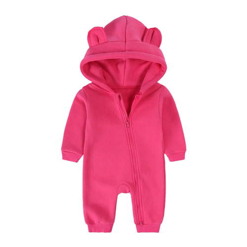 CYRBOKO Nowborn Boys Girls Cotton One-pieces, Long Sleeve Zip Up Gift Unisex Thermal Nowborns Jumpsuits Hot Pink Size 0-3 Months