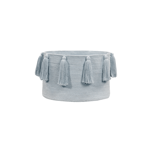 STORAGE BASKET TASSELS SOFT BLUE