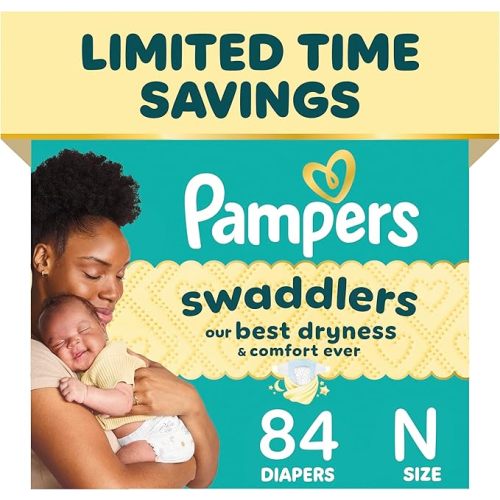 Pampers Swaddlers Diapers, Size 0 (up to 10 lbs), 84 Count, Absorbent, Keeps Baby Dry and Comfortable, Skin Safe Disposable Baby Diaper (Packaging May Vary)