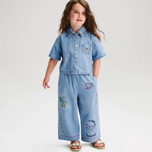 Baby Girls' Embroidered Denim Button Down Top & Pants Set 2pc - Cat & Jack™ Light Wash 18M
