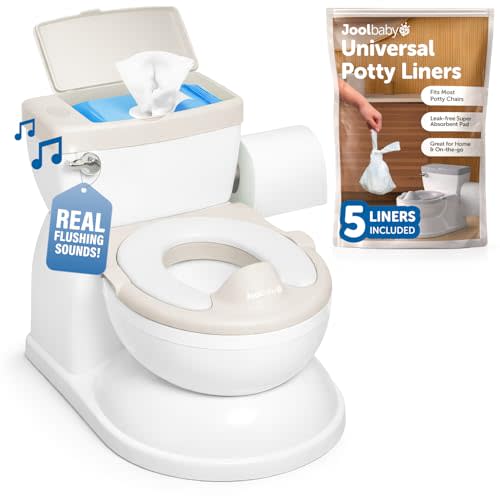 Jool Baby Real Feel 2-in-1 Potty with Wipes Storage, Flushing Sounds & Disposable Liners - Realistic Toilet - Easy to Clean & Assemble (Oatmeal)