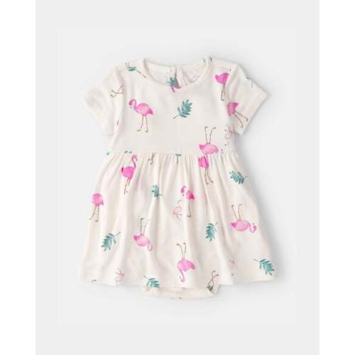 Baby Girl Flamingo PurelySoft Short-Sleeve Bodysuit Dress - Ivory | Carter's