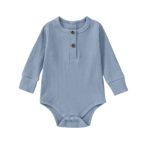 Dealovy Infant Baby Clothes Fall Unisex Toddler Crewneck Long Sleeve Onesie Kids Cotton Ribbed Button Dumpling Rompers Solid Color Jumpsuit
